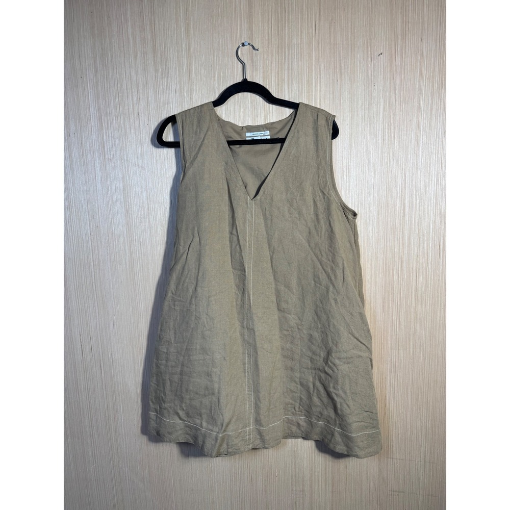 Country Road Womens 16 Organic Linen V-Neck Sleeveless Tunic Dress Khaki Tan